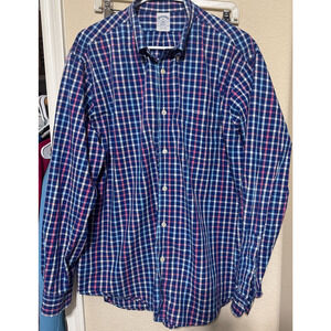 Brooks Brothers 1818 Regent Shirt Mens XL Blue Pink Check Non-Iron All Cotton